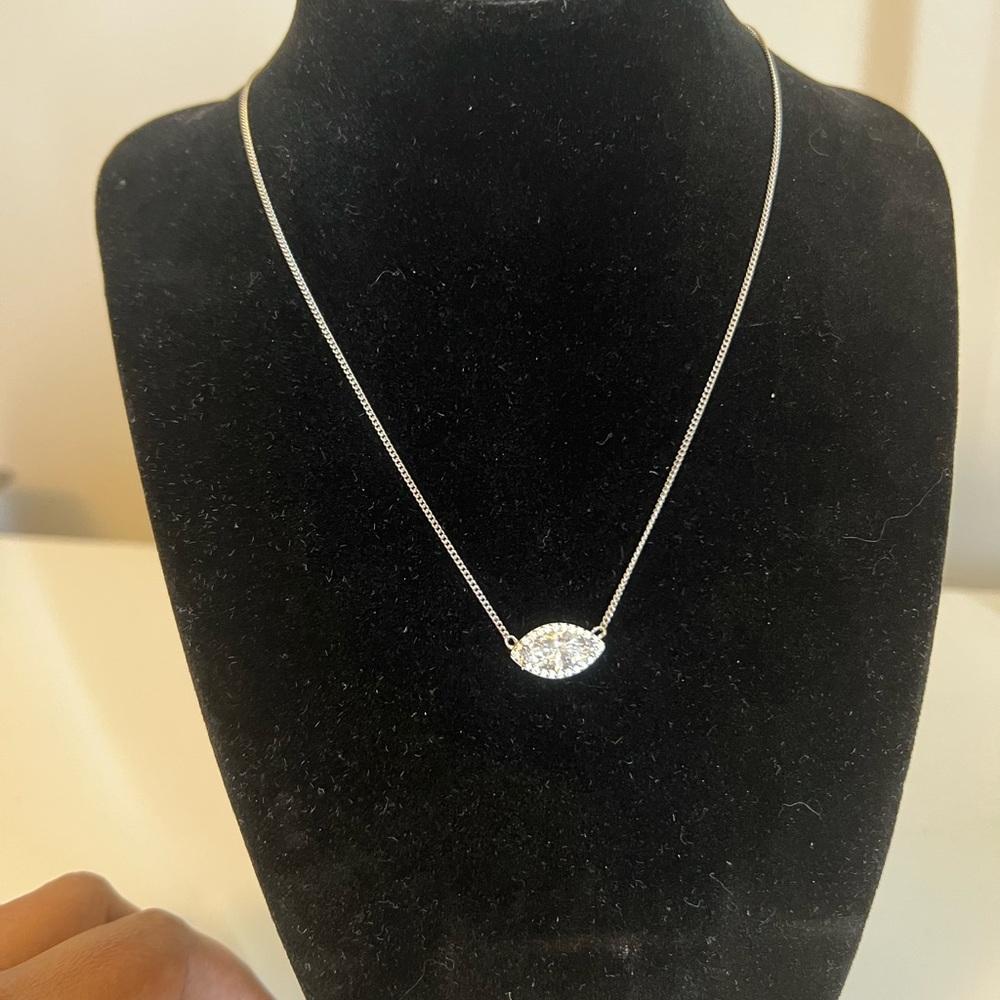 Diamonique Sterling Silver Necklace with Sparkling Oval East/West Pendant